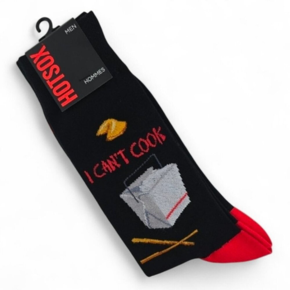 NWT Hot Sox Men's Black Red Fun Take Out Food Theme Novelty Socks Size 8-12